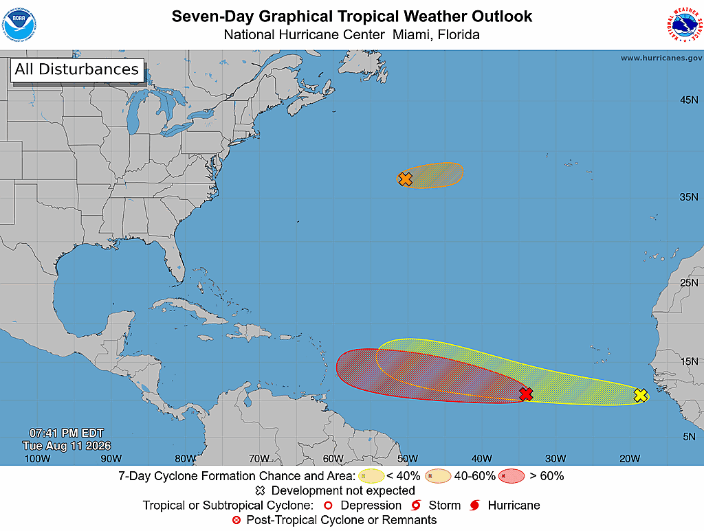 Current NHC seven-day Atlantic tropical weather outlook